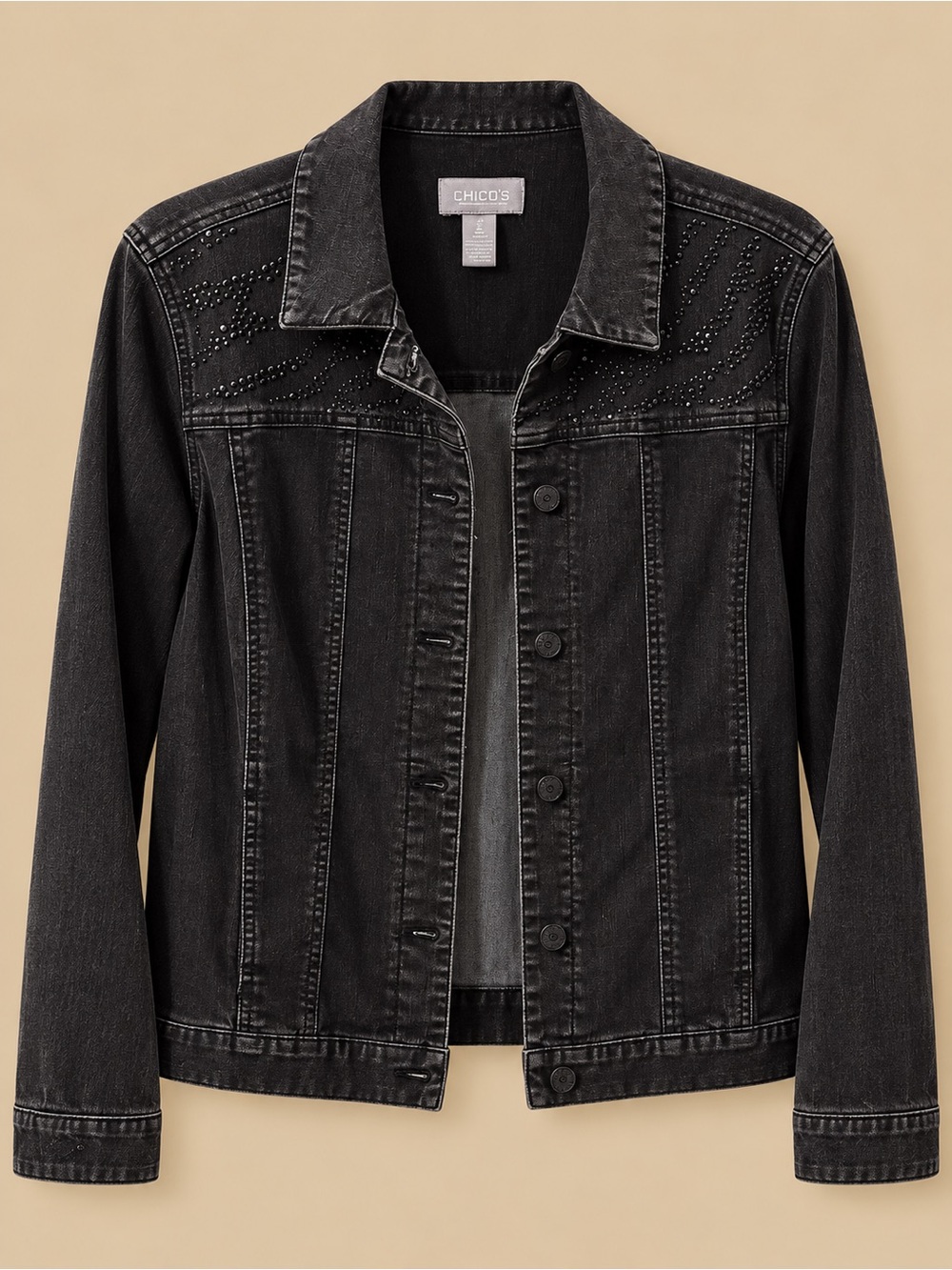 Chico's Black Embellished Denim Jacket